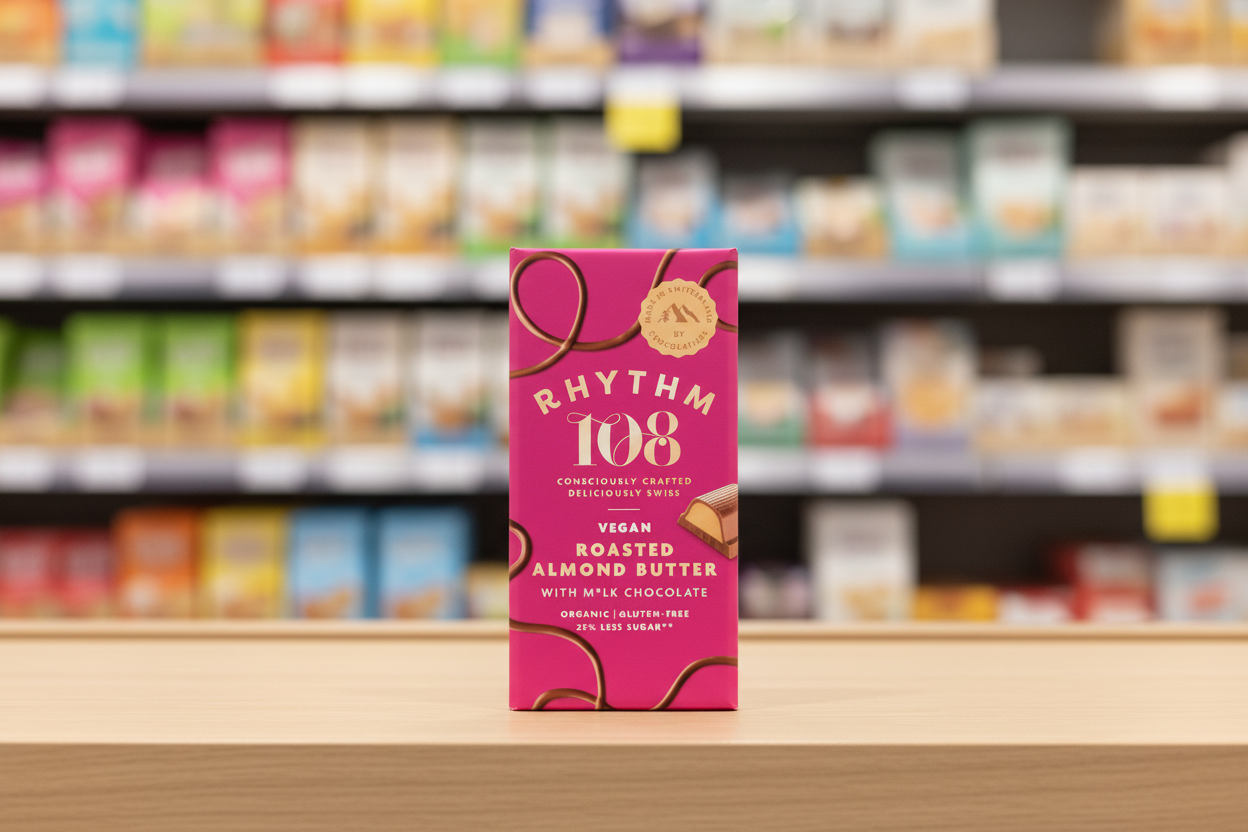 9 x Rhythm 108 Roasted Almond Butter Tablet M'lk Choc - 100g