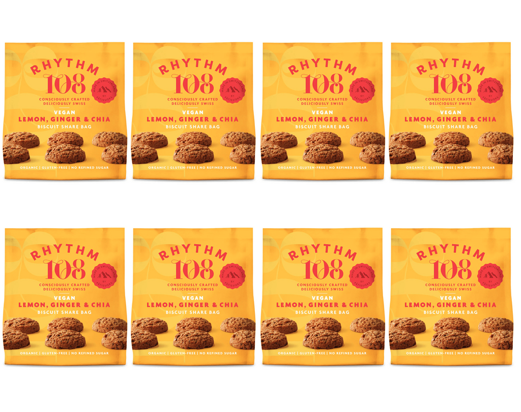 8 x Rhythm 108 Lemon, Ginger & Chia Share Bag - 135g
