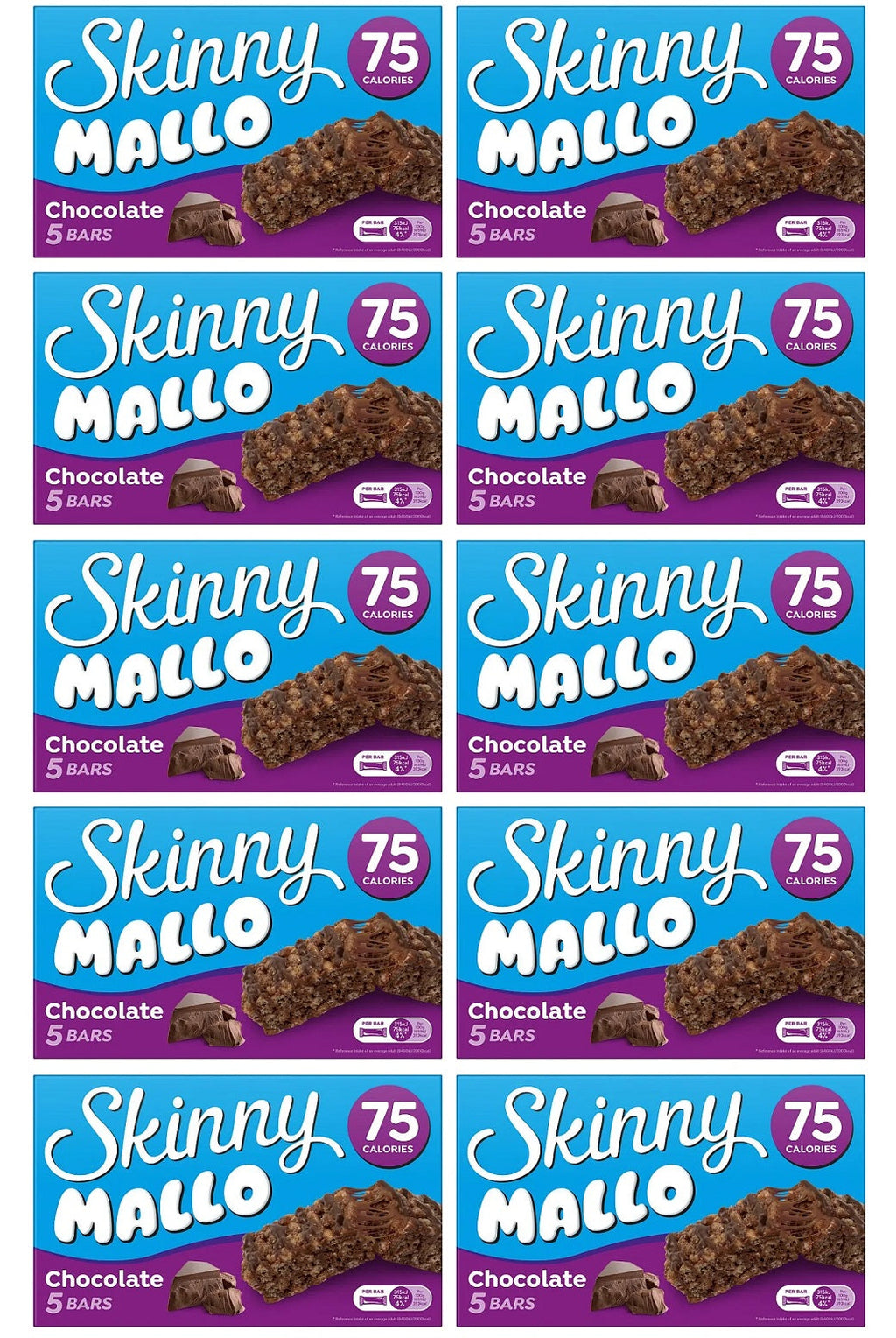 10 x Skinny Mallo Chocolate Snack Bars 5 Pack - 5X19GM
