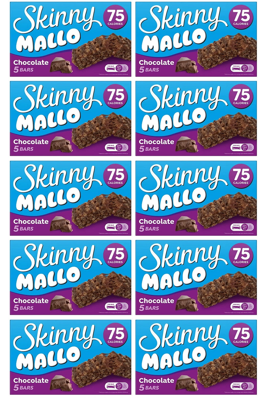 10 x Skinny Mallo Chocolate Snack Bars 5 Pack - 5X19GM