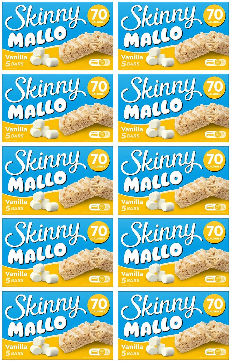 10 x Skinny Mallo Vanilla Snack Bars 5 Pack - 5X18GM