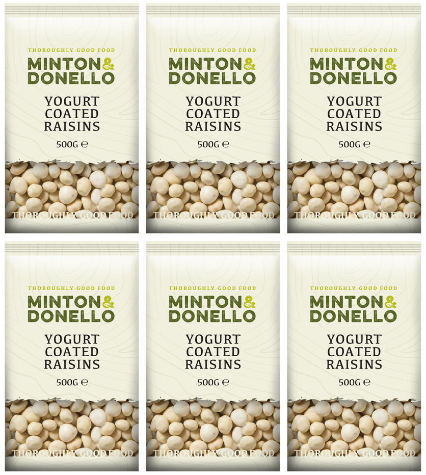 6 x Minton & Donello Yoghurt Coated Raisins - 500g