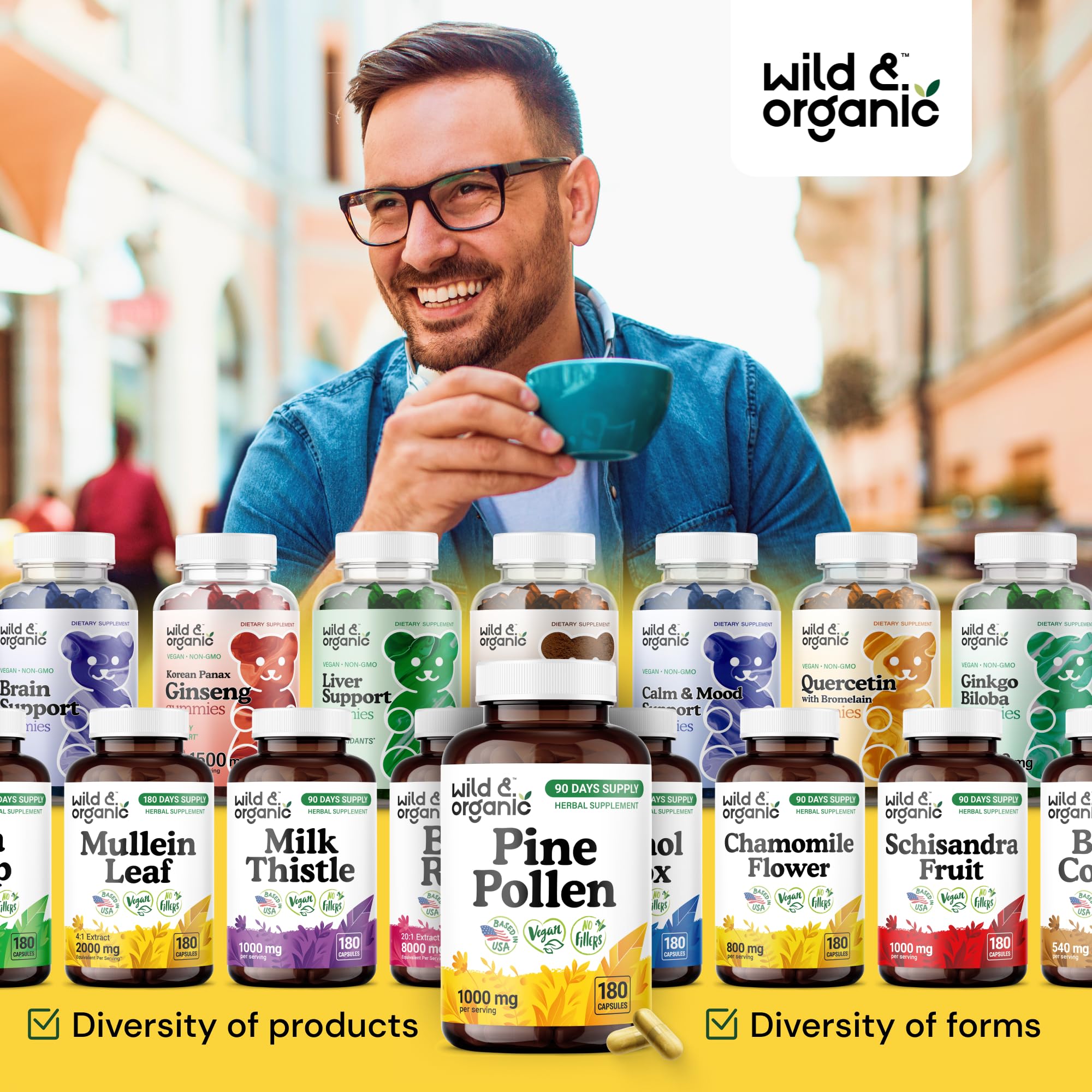 Wild & Organic Pine Pollen for Men – 1000 mg Capsules, Vegan & Non-GMO