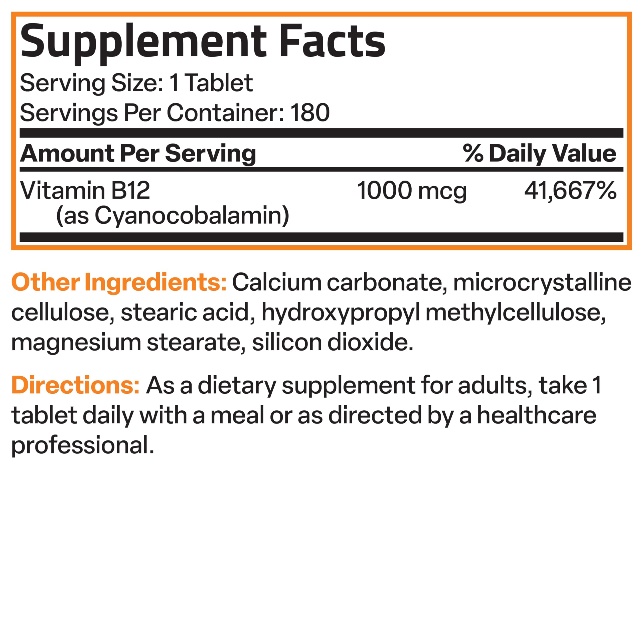 Bronson Vitamin B12 1000 mcg Sustained Release – Non-GMO, Vegan, 180 Tablets