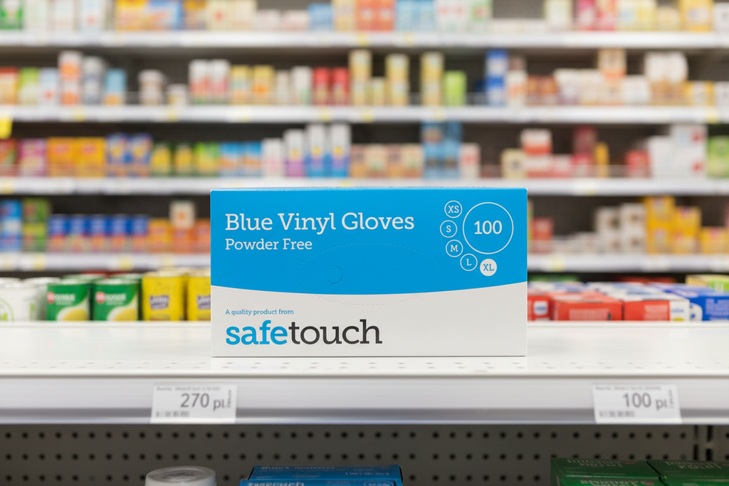 Blue Vinyl Gloves Medium Powder Free - 100 PACK