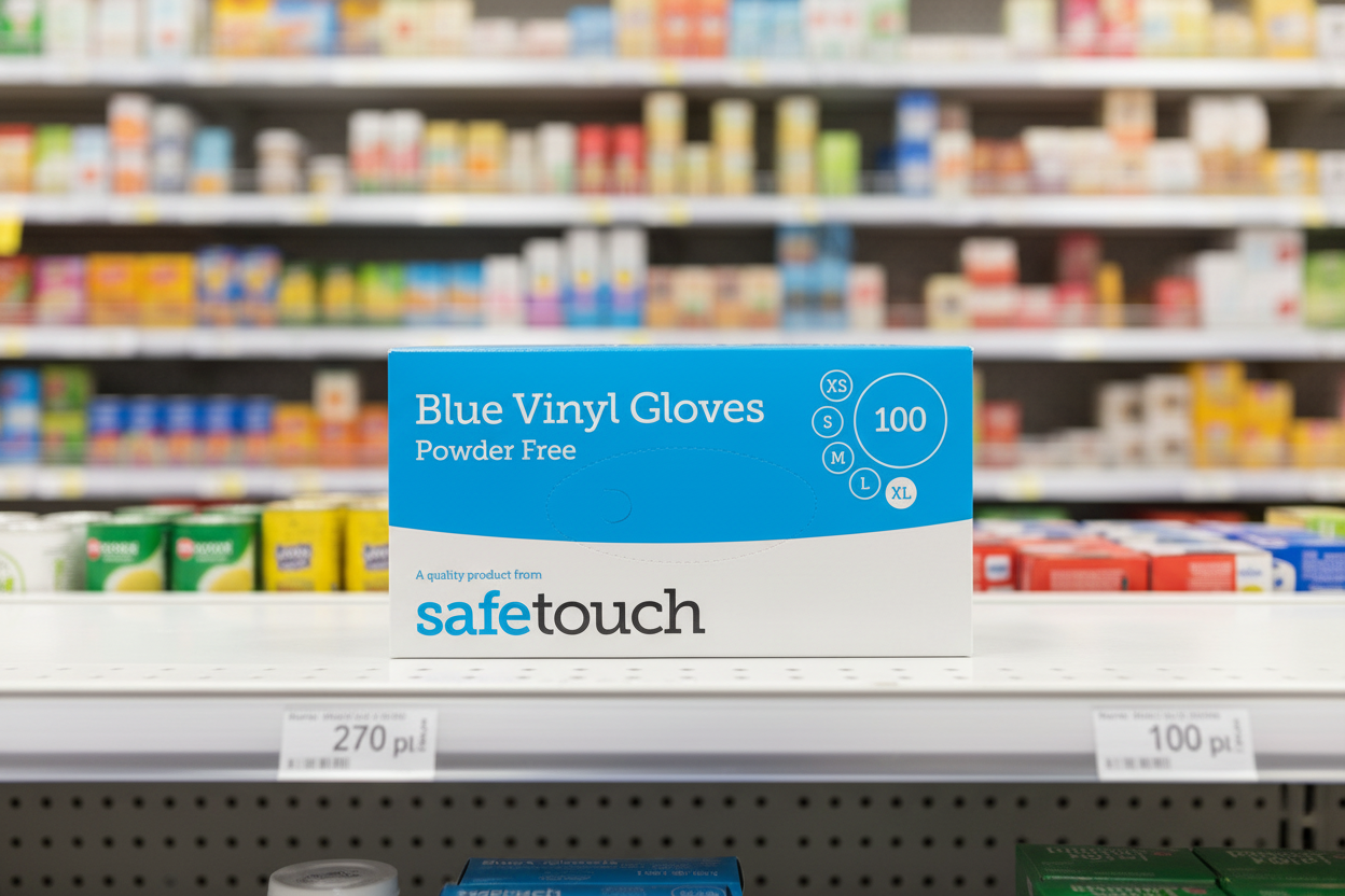 Blue Vinyl Gloves Medium Powder Free - 100 PACK