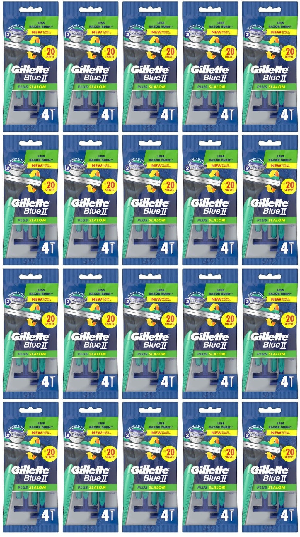 20 x Gillette Blue 2 Plus Slalom Disposable 4 S