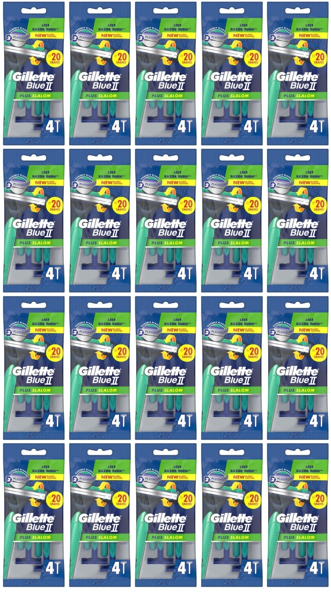 20 x Gillette Blue 2 Plus Slalom Disposable 4 S