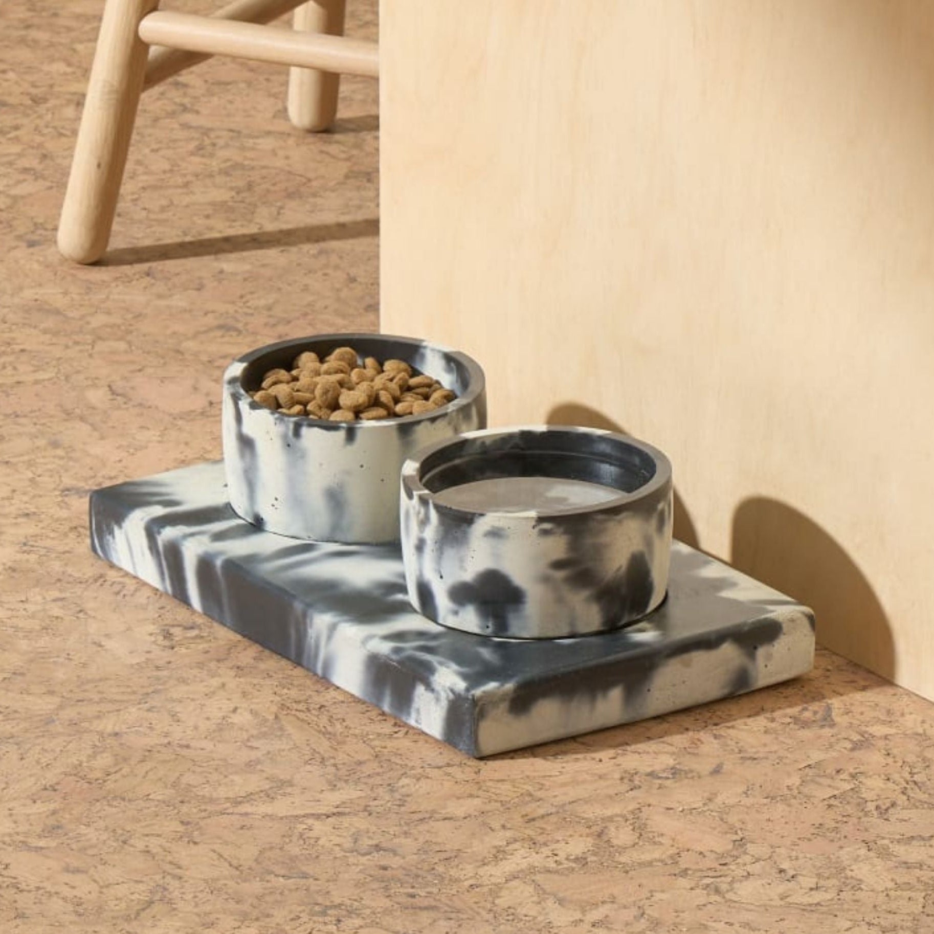Concrete Pet Bowl Set by Smith & Goat (Blush, Charcoal & White)