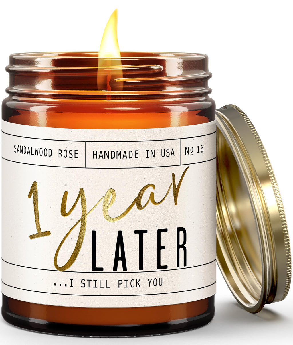 1 Year Anniversary Gift for Her – 1 Year Later Candle, Sandalwood Rose, USA Made
