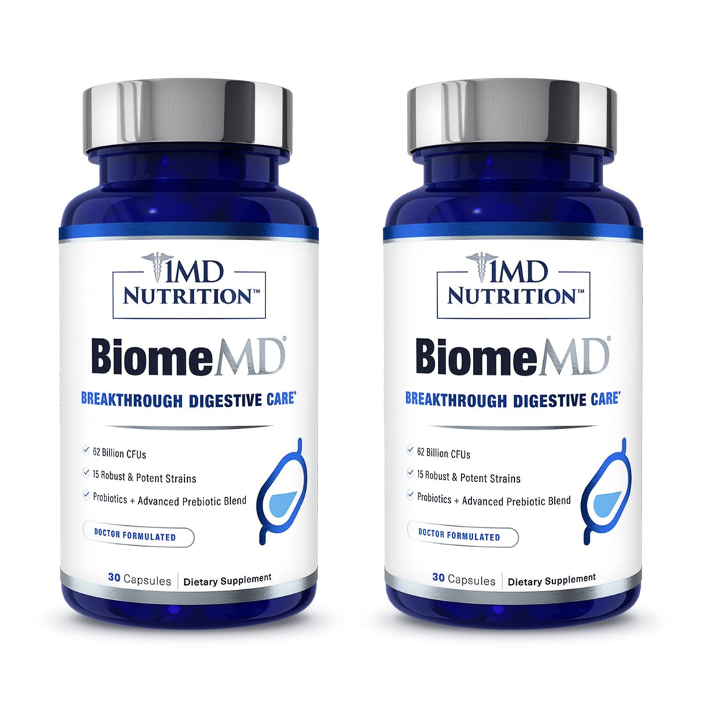BiomeMD Probiotics by 1MD Nutrition — 62B CFUs, 15 Strains + Prebiotics | Digestive & Immune Support | 60 Capsules