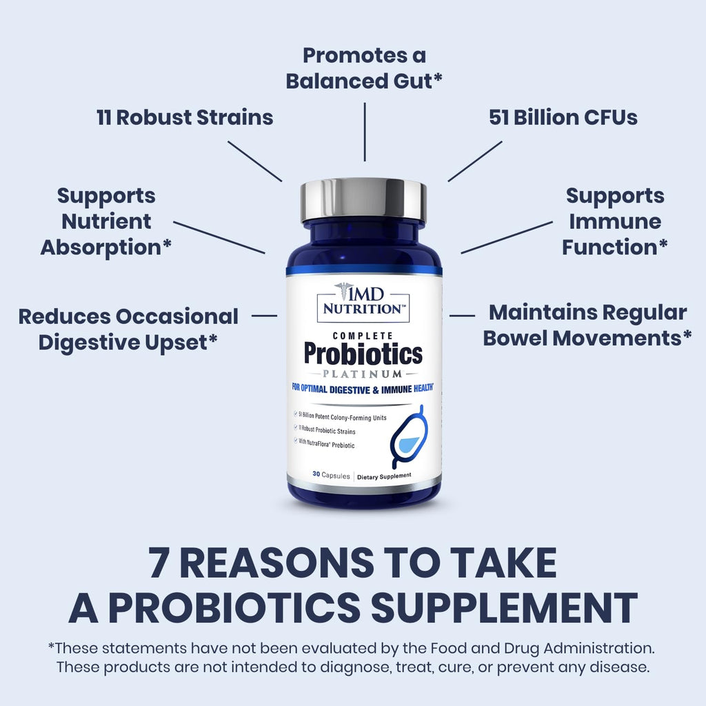 1MD Complete Probiotics Platinum | 51 Billion CFU, 11 Strains, Dairy-Free | Digestive Health Support | 3-Pack