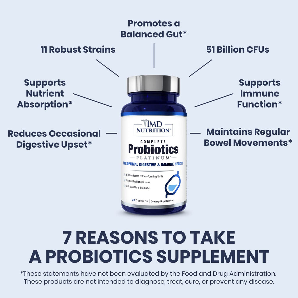 1MD Complete Probiotics Platinum | 51 Billion CFU, 11 Strains, Dairy-Free | Digestive & Immune Support | 2-Pack
