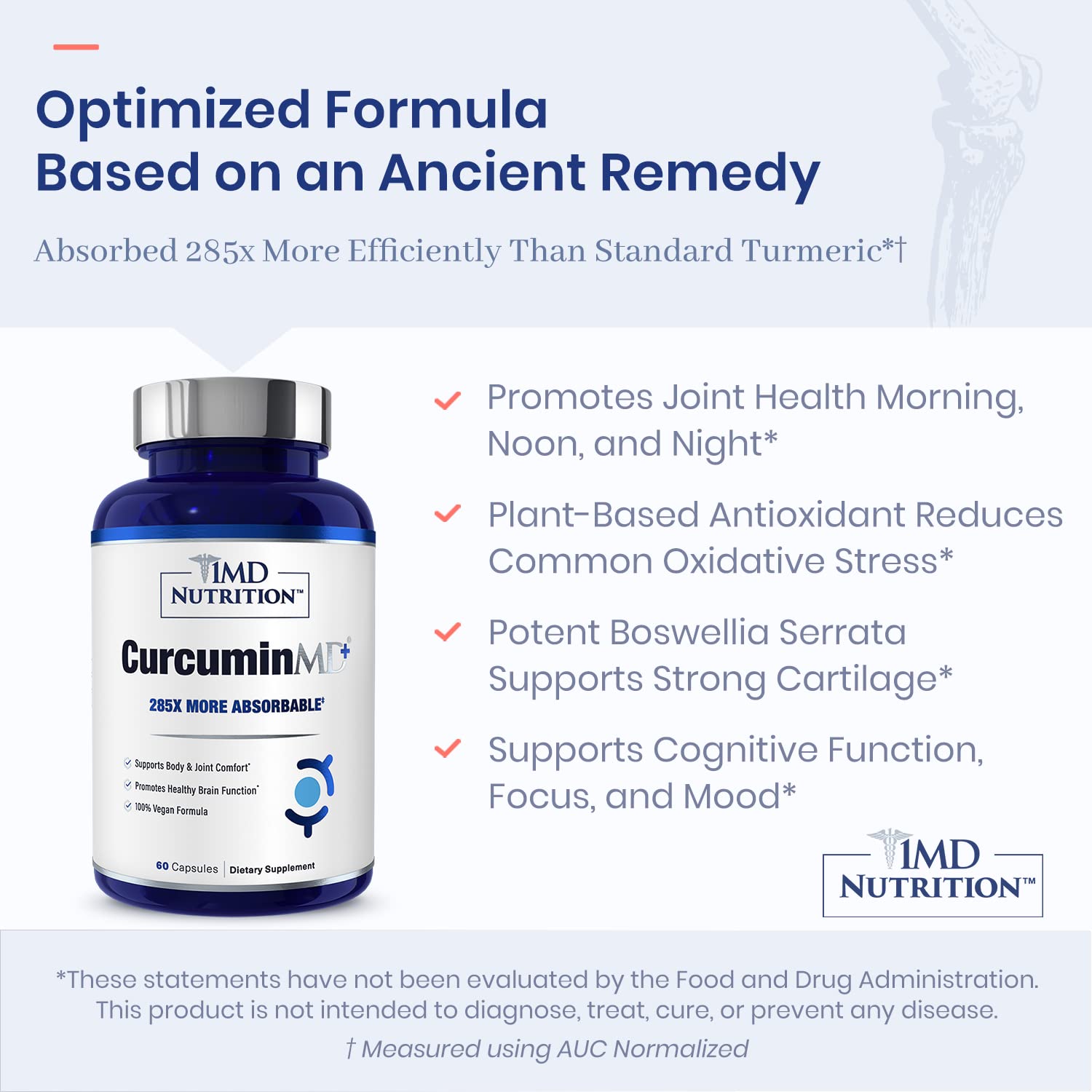 1MD Nutrition CurcuminMD Plus - Turmeric Curcumin with Boswellia Serrata, Highly Absorbable | Joint Support & Recovery | 120 Capsules (2-Pack)