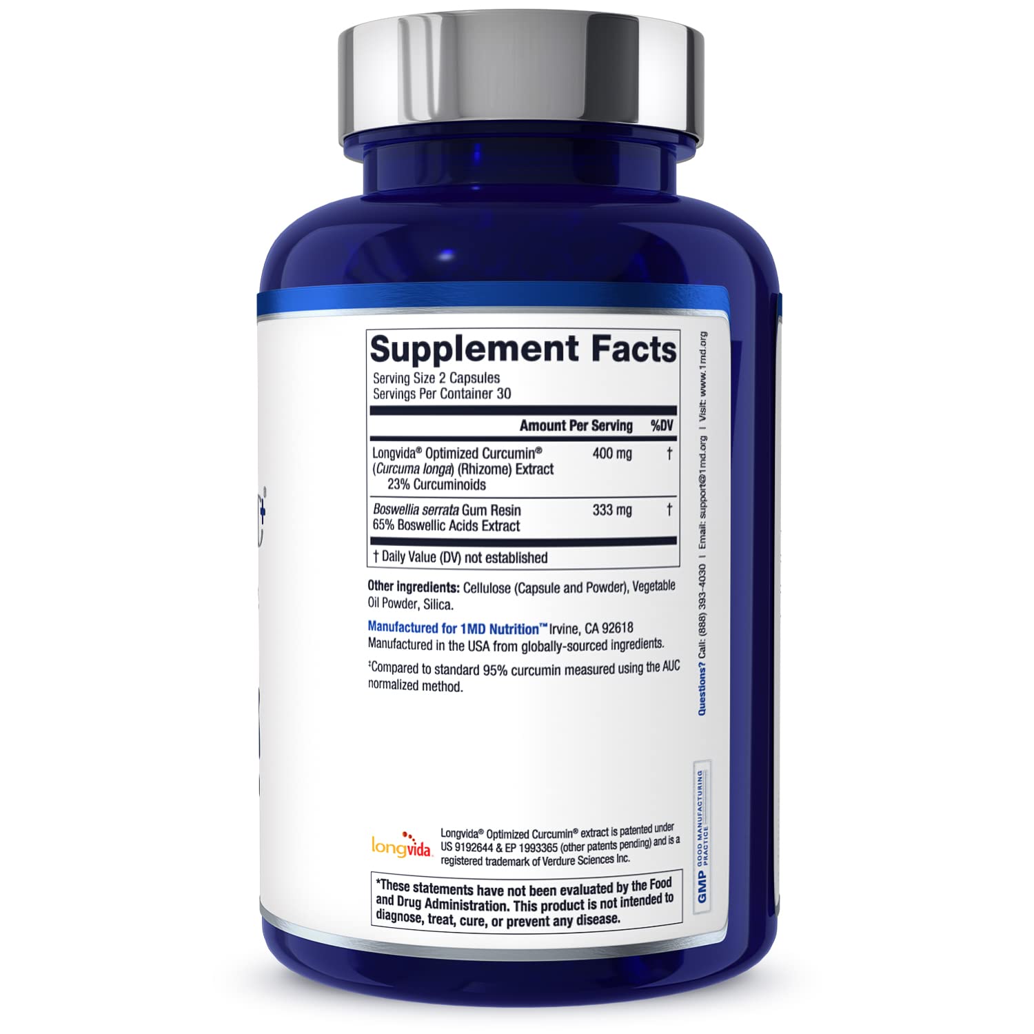 1MD Nutrition CurcuminMD Plus - Turmeric Curcumin with Boswellia Serrata, Highly Absorbable | Joint Support & Recovery | 120 Capsules (2-Pack)