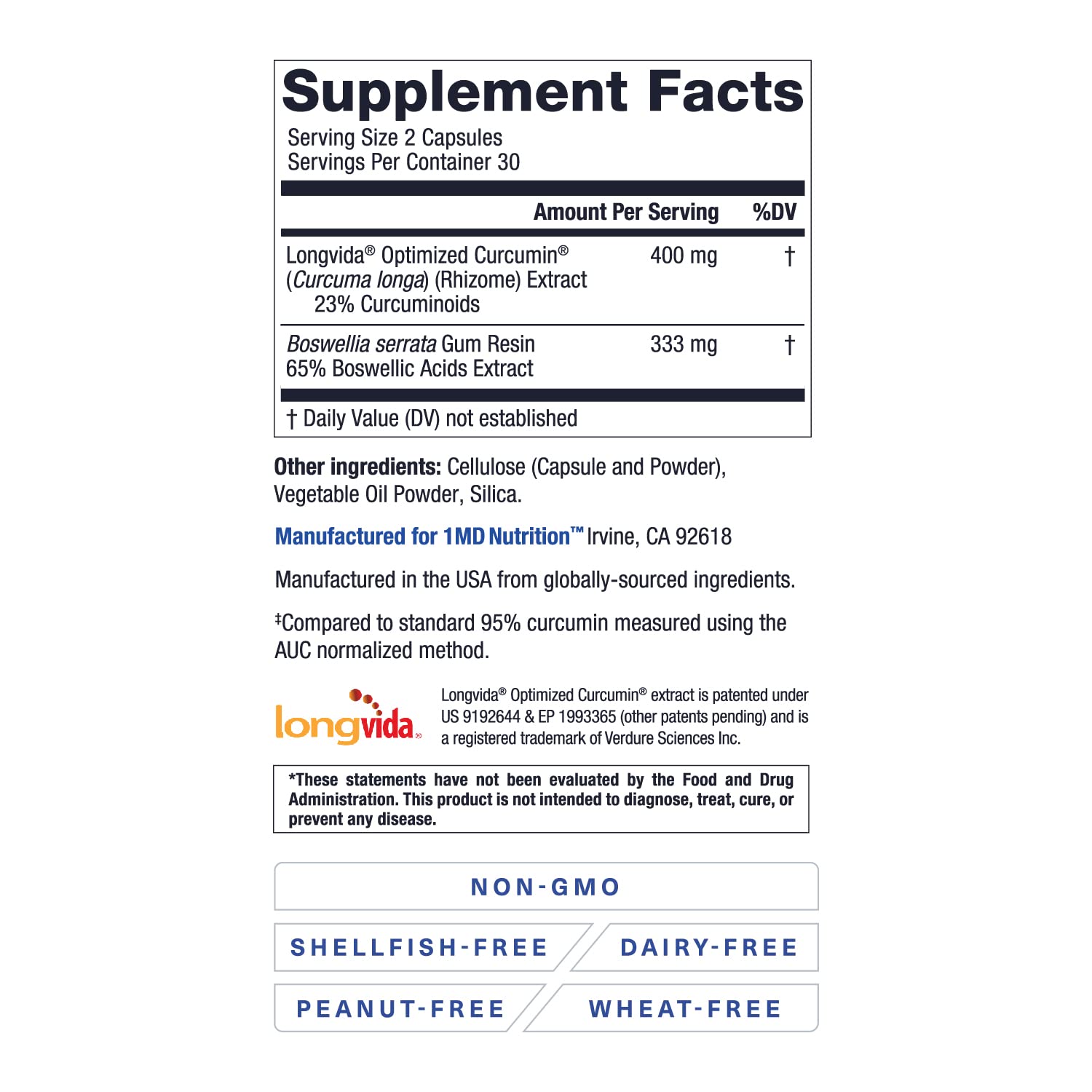 1MD Nutrition CurcuminMD Plus - Turmeric Curcumin with Boswellia Serrata, Highly Absorbable | Joint Support & Recovery | 120 Capsules (2-Pack)