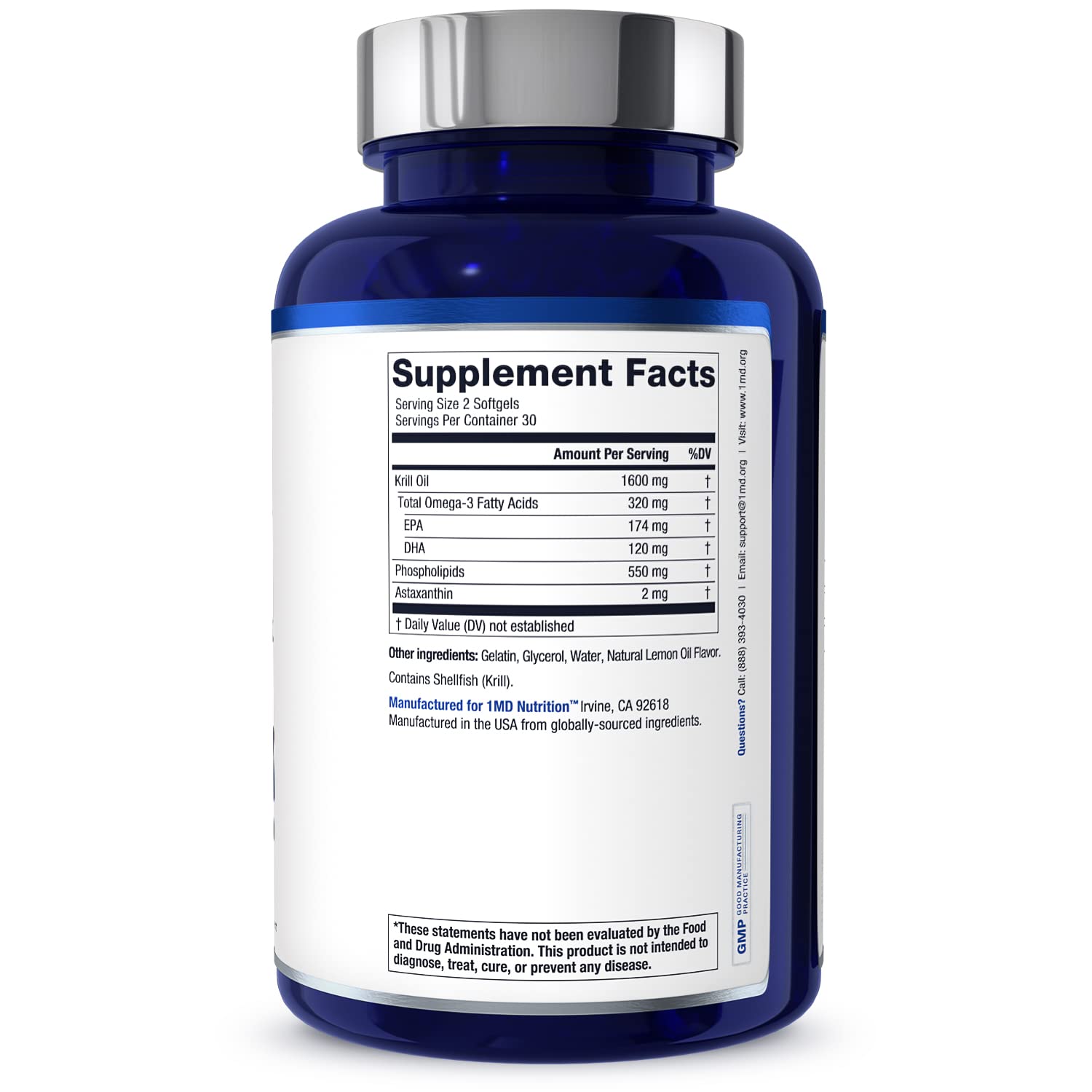1MD KrillMD - Antarctic Krill Oil Omega-3 with Astaxanthin, EPA & DHA | 60 Softgels (2-Pack)