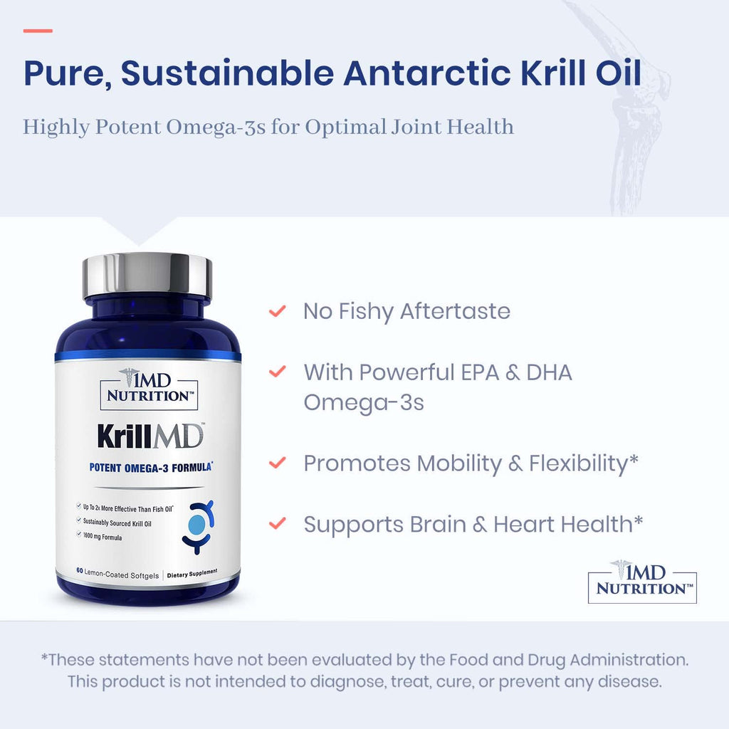 1MD KrillMD - Antarctic Krill Oil Omega-3 with Astaxanthin, EPA & DHA | 60 Softgels (2-Pack)