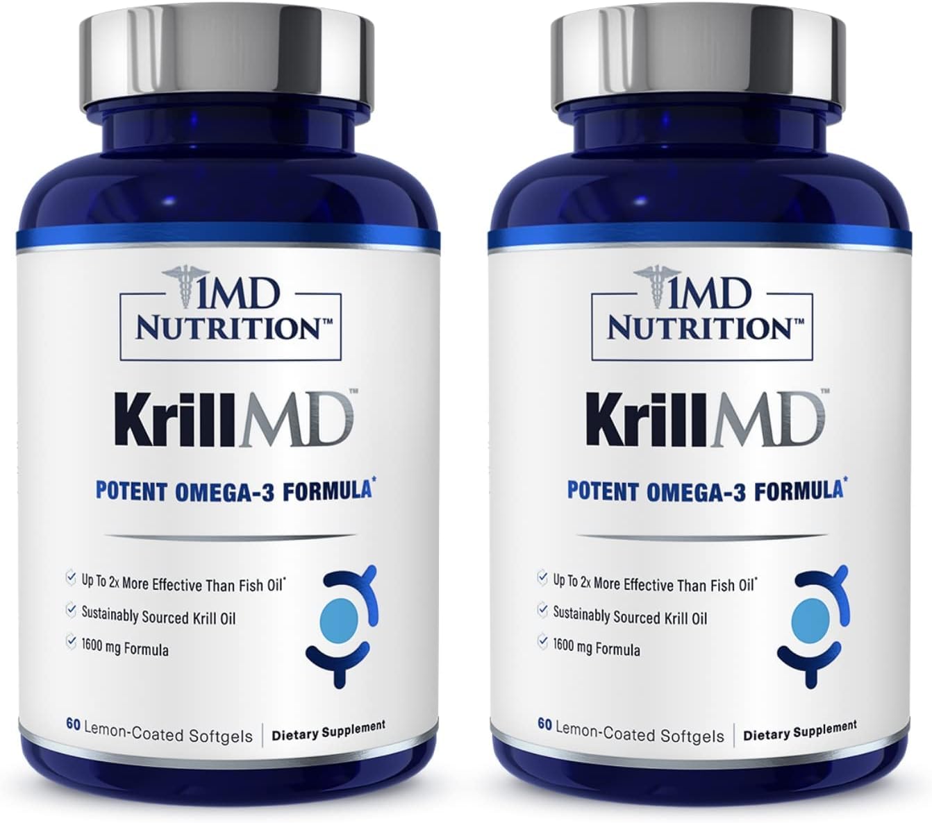 1MD KrillMD - Antarctic Krill Oil Omega-3 with Astaxanthin, EPA & DHA | 60 Softgels (2-Pack)