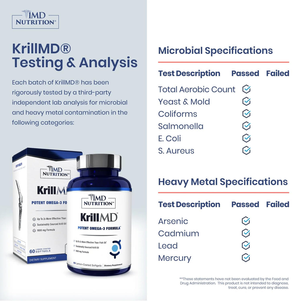 1MD KrillMD - Antarctic Krill Oil Omega-3 with Astaxanthin, EPA & DHA | 60 Softgels (2-Pack)