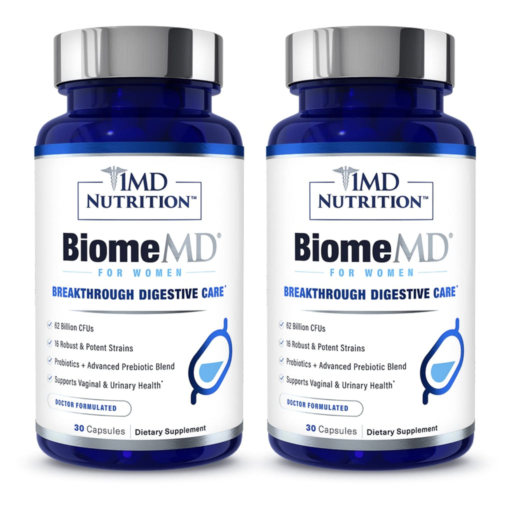 BiomeMD Probiotics for Women by 1MD Nutrition – 62B CFUs, 15 Strains + Prebiotics | Doctor-Formulated