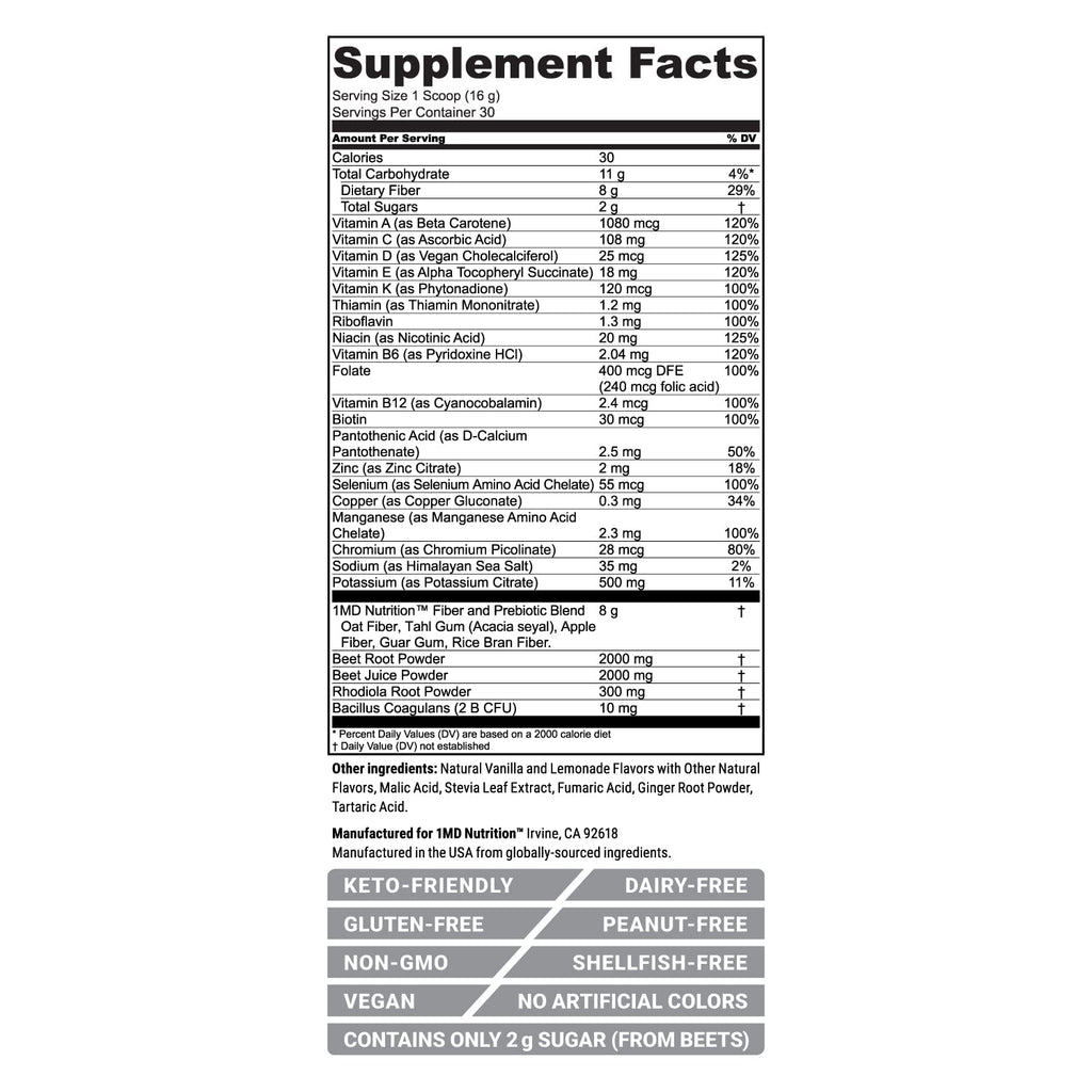 1MD Nutrition CardioFitMD — Vegan Beetroot Powder, High-Fiber Nitric Oxide Support (Keto-Friendly) - 30 Days