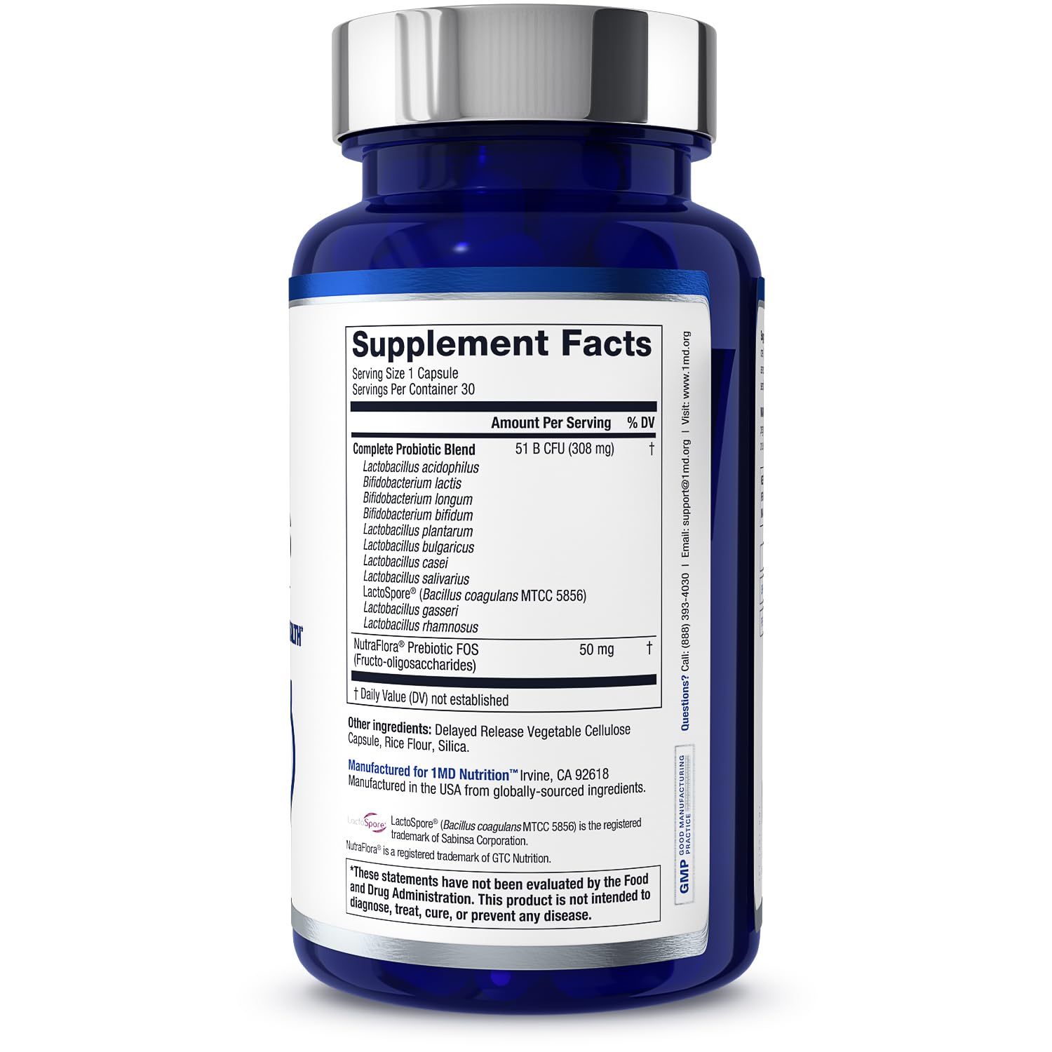 1MD Nutrition Complete Probiotics Platinum – 51B CFU, 11 Strains, Dairy-Free, 30 Capsules