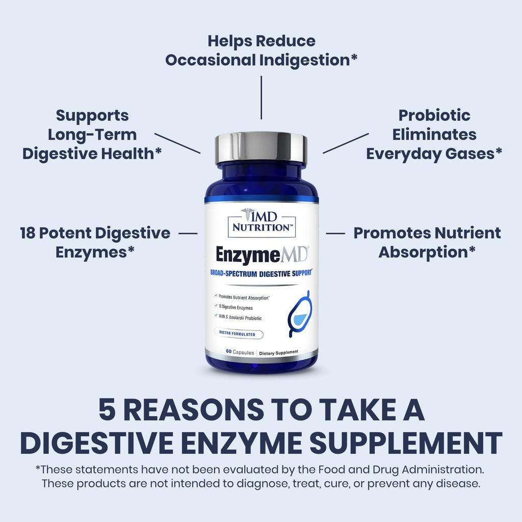 EnzymeMD by 1MD Nutrition – Doctor-Formulated Digestive Enzymes with 18 Plant-Based Enzymes | 60 Capsules