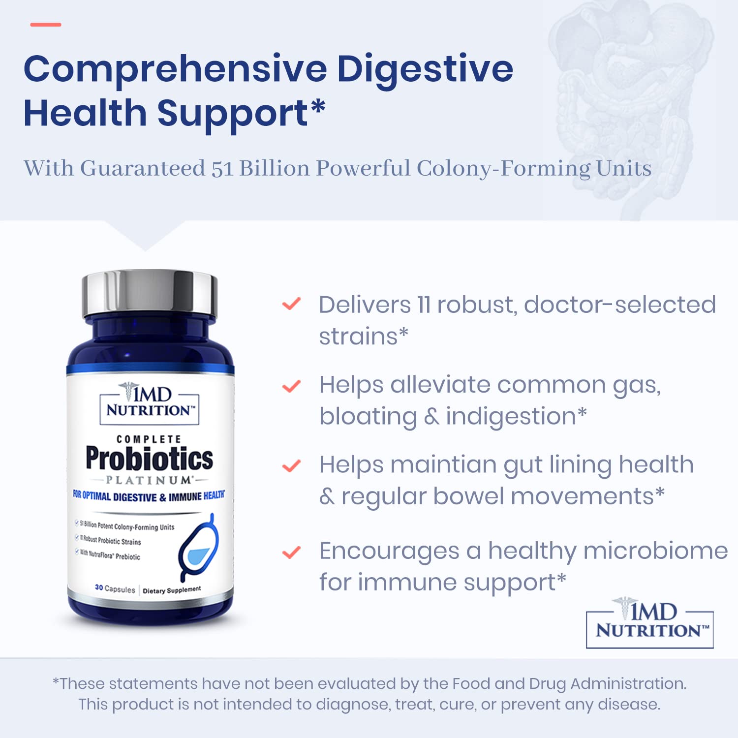 1MD Complete Probiotics Platinum | 51 Billion CFU, 11 Strains, Dairy-Free | Digestive & Immune Support | 2-Pack