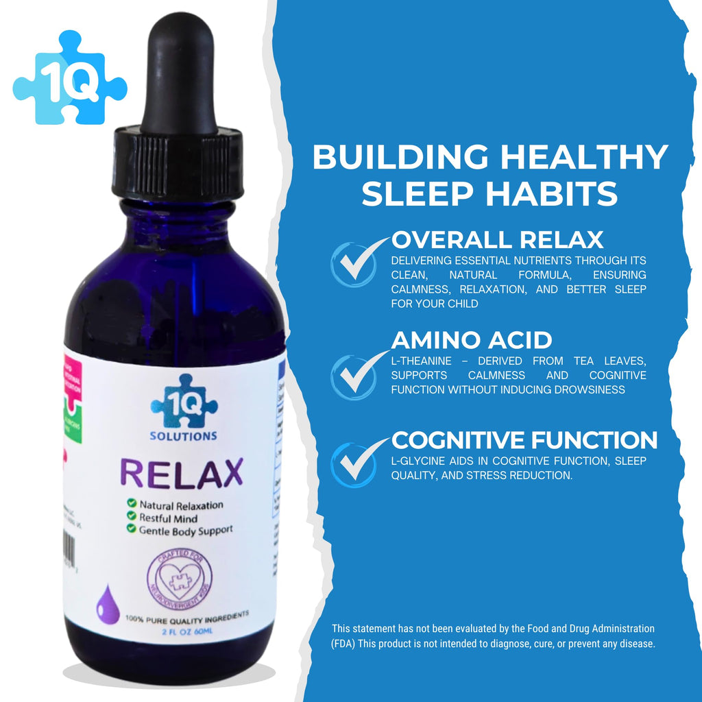 1Q Relax – Liquid Calm Drops for Kids | Magnesium Glycinate, L-Theanine & L-Glycine