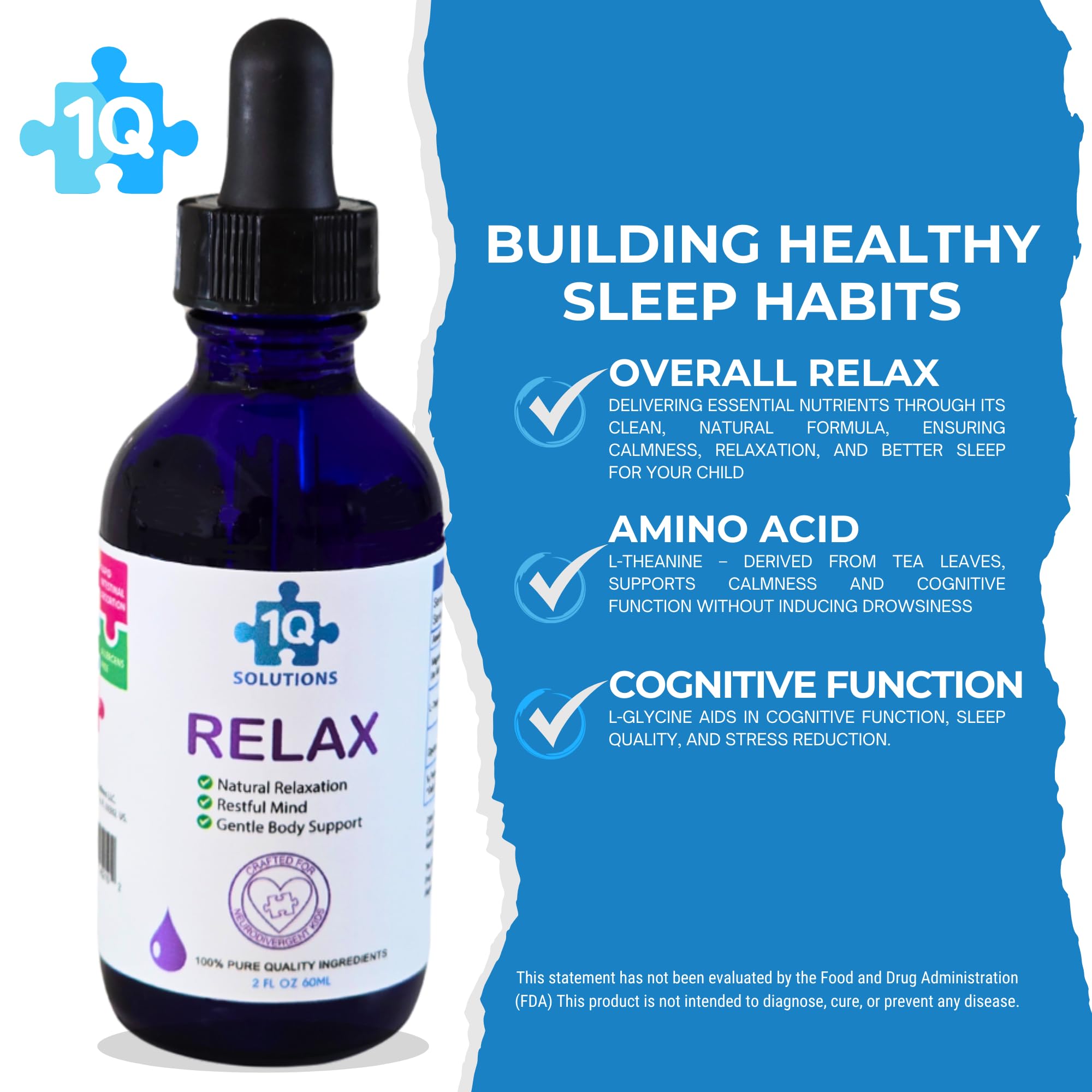 1Q Relax – Liquid Calm Drops for Kids | Magnesium Glycinate, L-Theanine & L-Glycine
