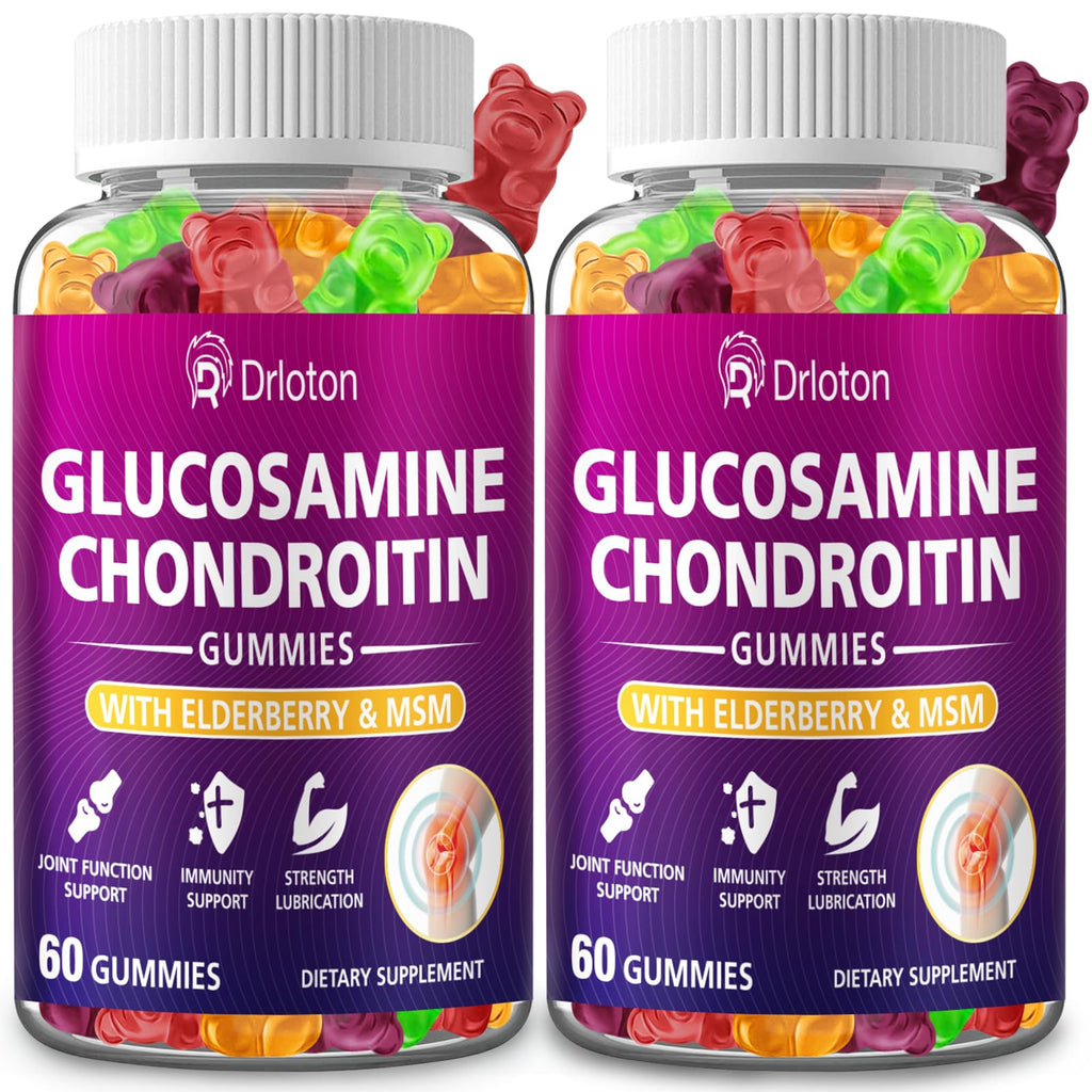 2-Pack 3000mg Glucosamine Chondroitin Gummies with MSM & Elderberry | Joint Health & Flexibility – 120 Gummies