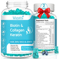 2 Pack Biotin Gummies with Collagen & Keratin for Hair Skin Nails - Women Men Kids - 120 Blueberry Flavored Gummies
