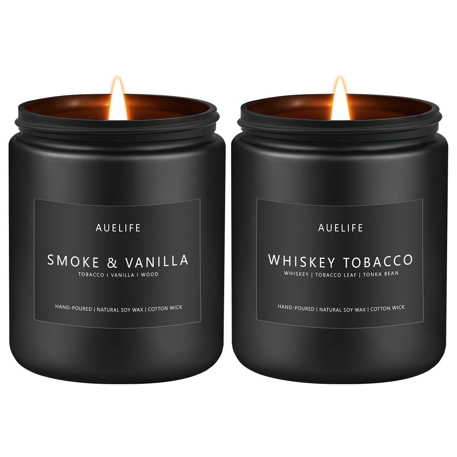 2 Pack Candle – Smoke & Vanilla + Whiskey Tobacco | Masculine Soy Candles for Men, 7oz Each