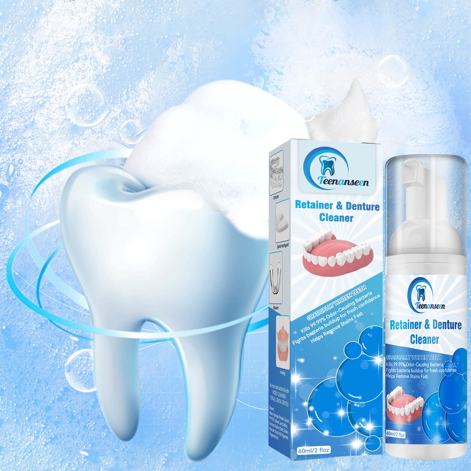 Aligner Cleaner & Denture Cleaner Foam – 2 Pack Whitener for Mouth Guards