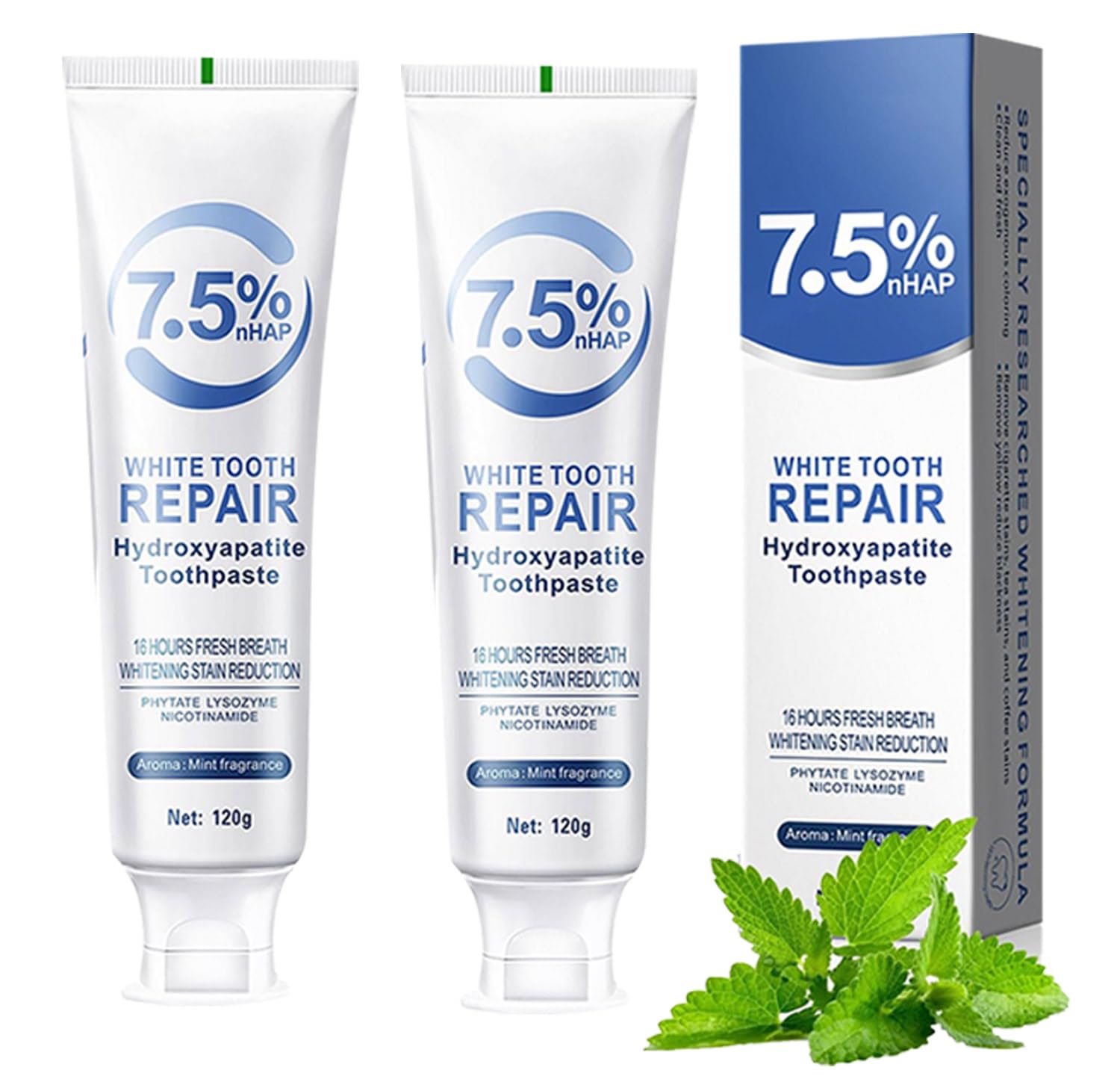 2 Pack Hydroxyapatite Toothpastes – 7.5% Enamel Protection & Strengthening, Gentle Mint