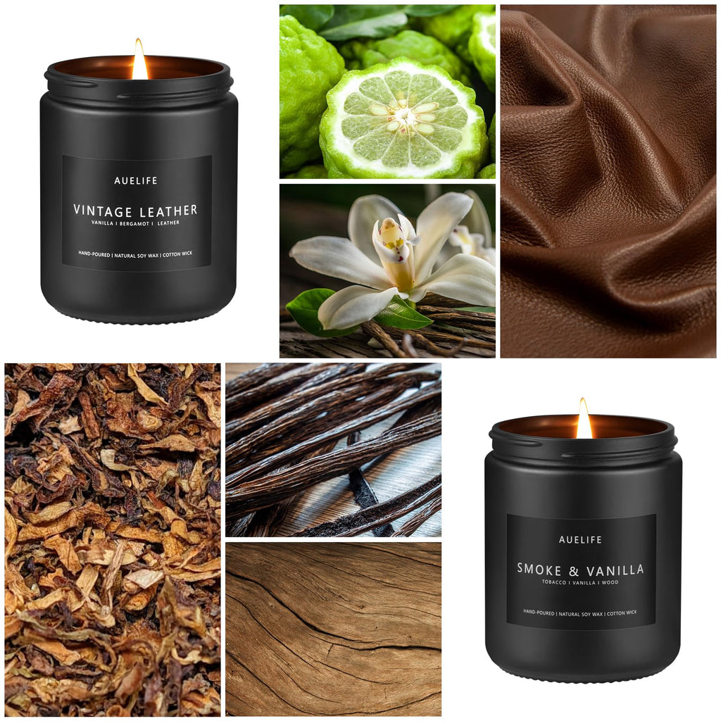 2 Pack Men Candles – Smoke & Vanilla, Vintage Leather | Soy Candles for Men