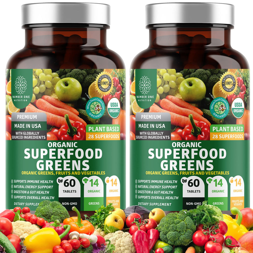 2-Pack N1N Premium Organic Green Superfood – 28 Ingredients, 120 Ct