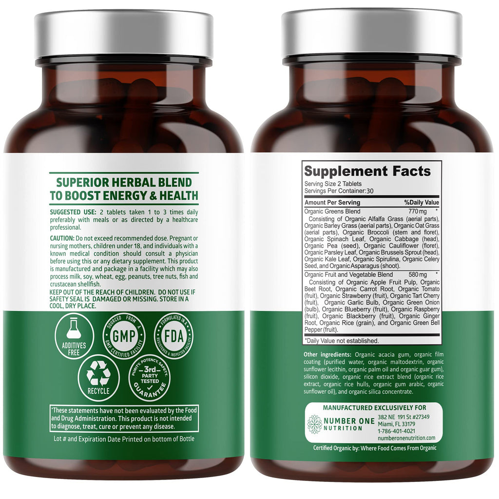 2-Pack N1N Premium Organic Green Superfood – 28 Ingredients, 120 Ct