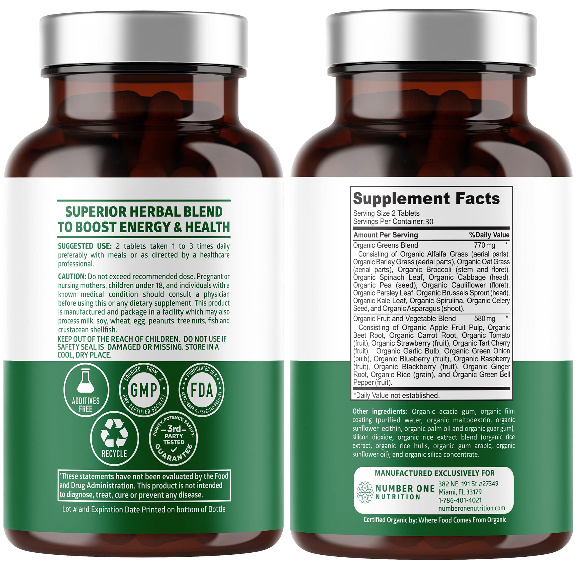 2-Pack N1N Premium Organic Green Superfood – 28 Ingredients, 120 Ct