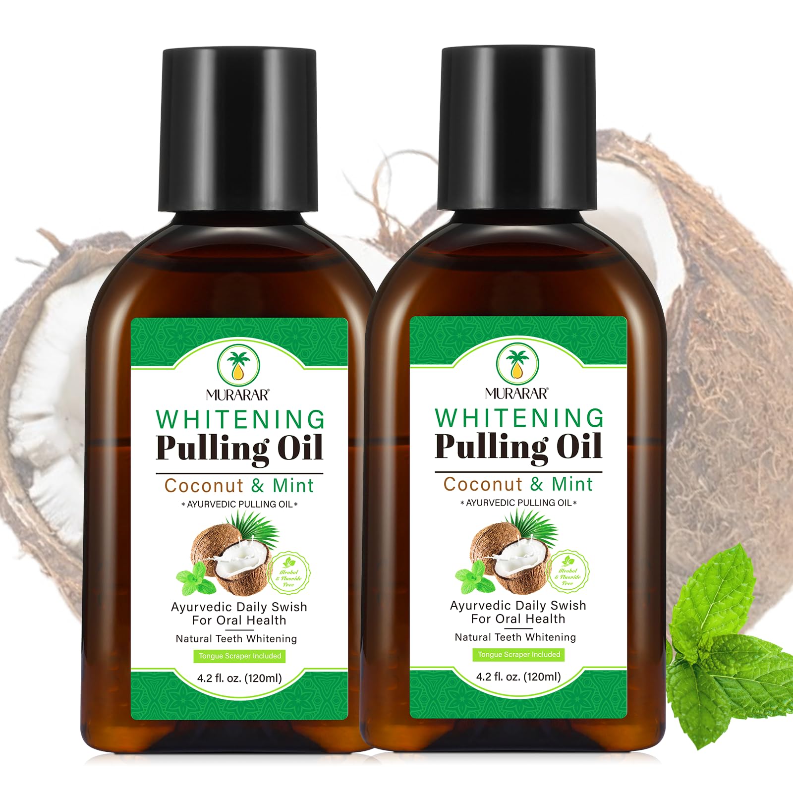 2 Pack Coconut Mint Oil Pulling Mouthwash 4.2 fl oz – Fresh Breath & Tongue Scraper