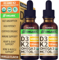 (2 Pack) Organic Vitamin D3 K2 Drops with MCT Oil | 5000 IU, Non-GMO, Vanilla