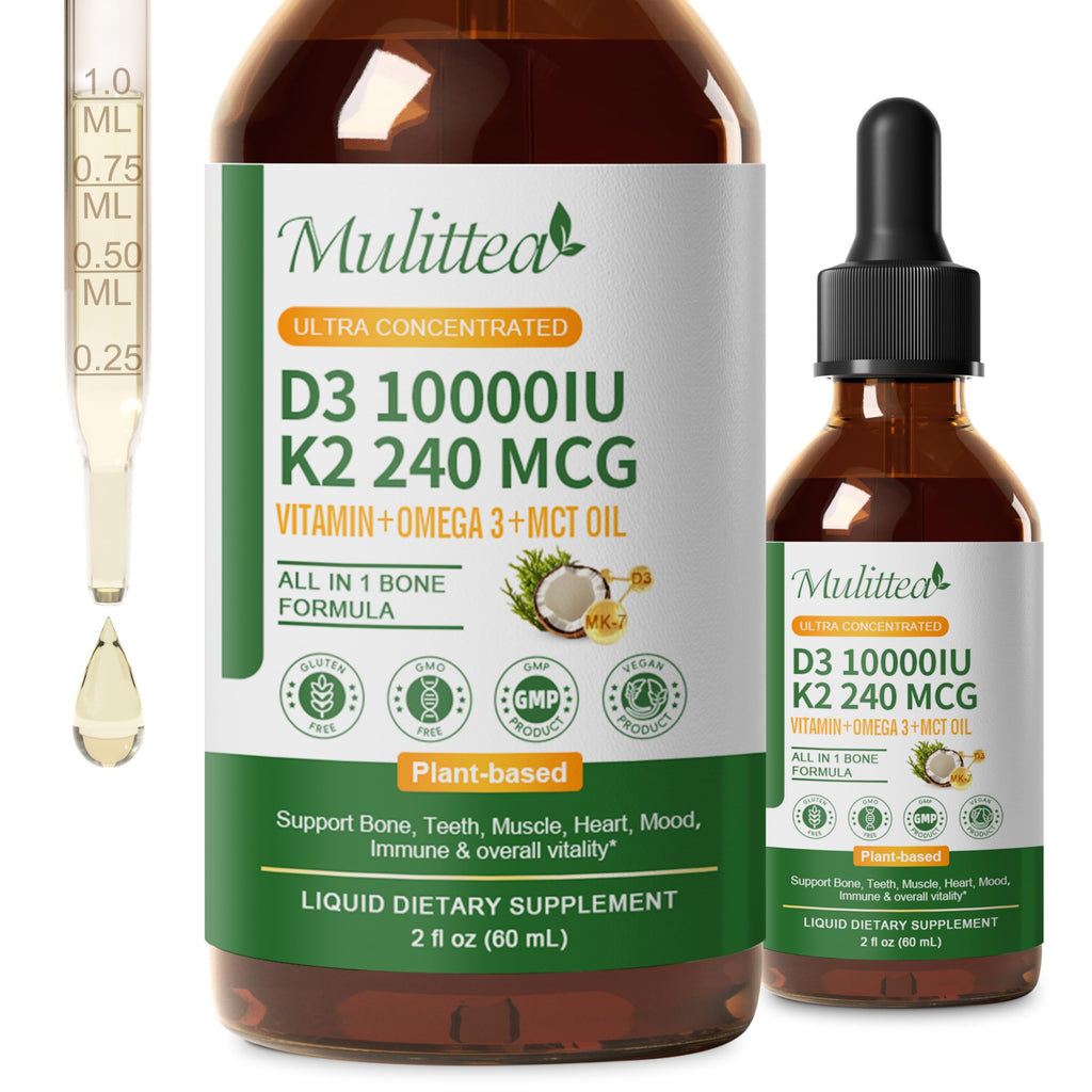 2 Pack Organic Vitamin D3 K2 Liquid with Vegan Omega-3 & Coconut MCT Oil | 10000 IU