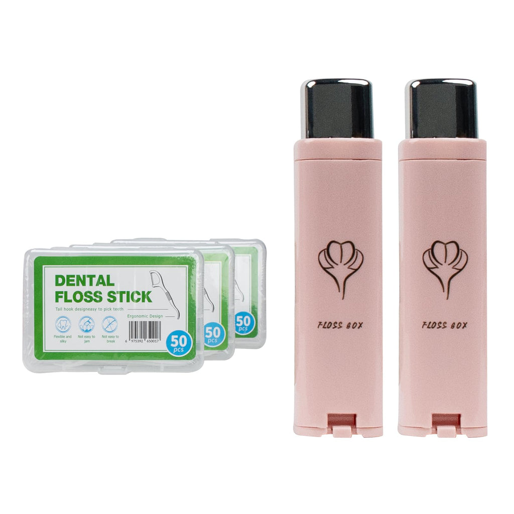 2 Pack Portable Dental Floss Dispenser – 3 Box Set (150 Picks) | Travel Case, 2 Pink