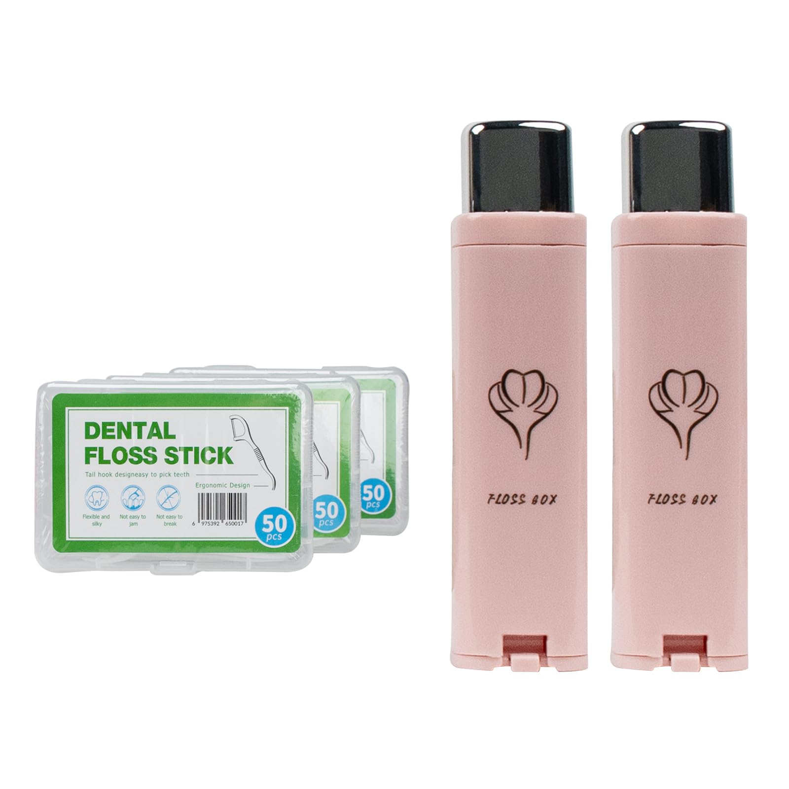 2 Pack Portable Dental Floss Dispenser – 3 Box Set (150 Picks) | Travel Case, 2 Pink