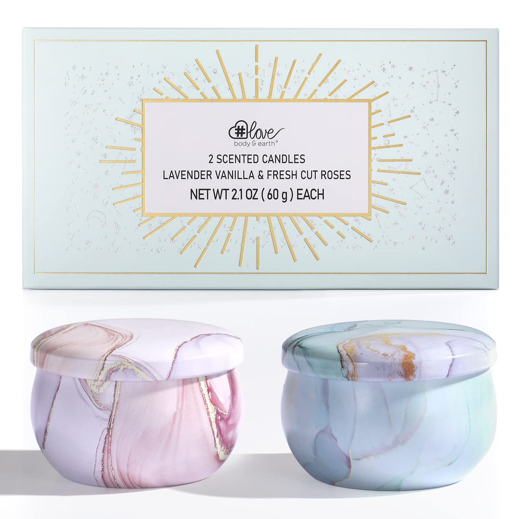 2-Pack Soy Candles Gift Set - Lavender, Vanilla & Rose Scents in Portable Tin Jars