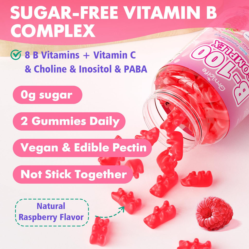 2 Pack Vitamin B Complex Gummies – Raspberry Flavor, All B Vitamins + Methyl B12