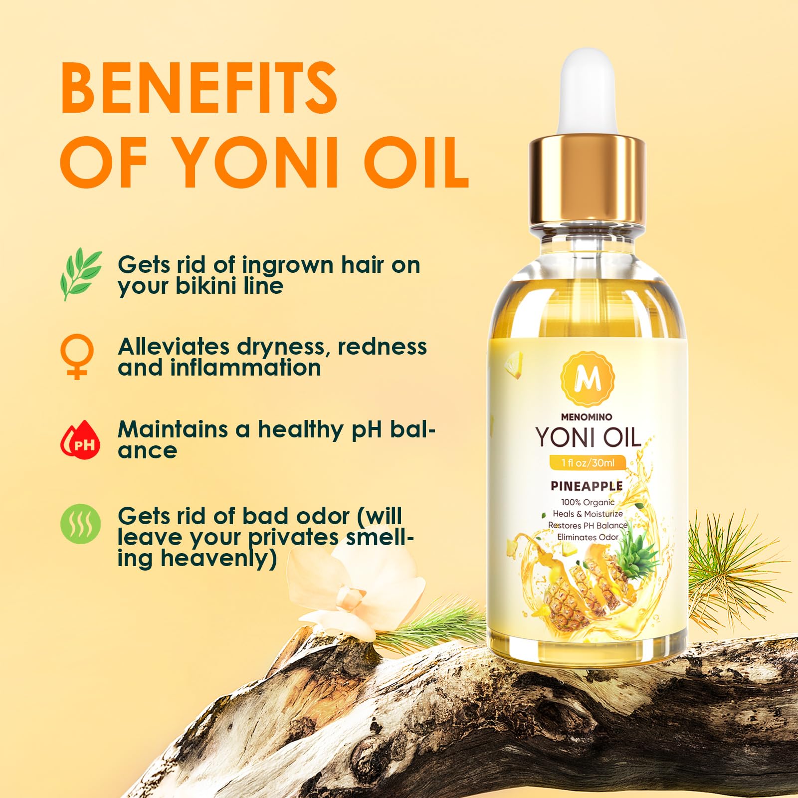2-Pack Yoni Oil for Women – Organic Pineapple Feminine Oil, pH Balance, 1 fl oz/pc