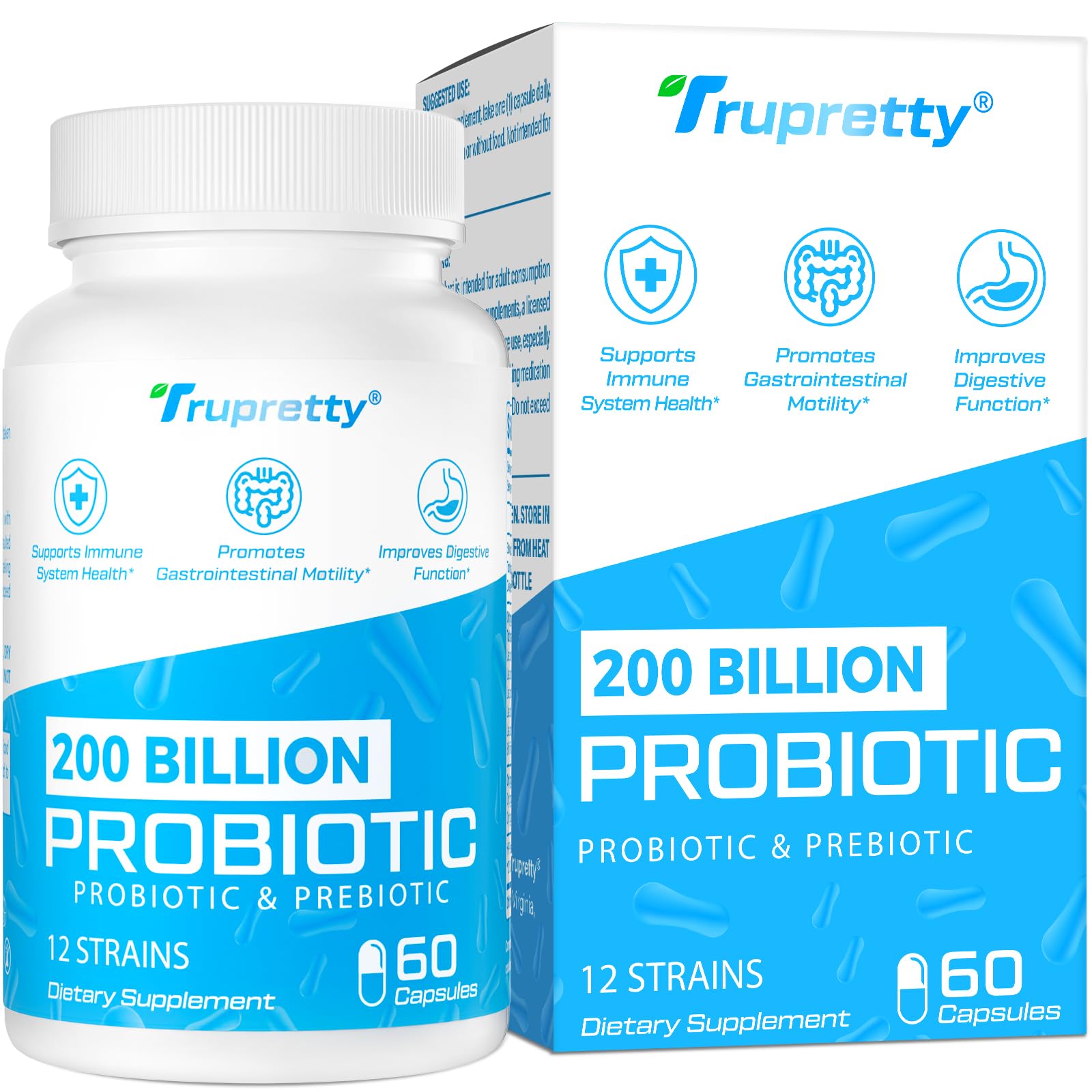 200 Billion CFUs Probiotic: 12 Strains + 3 Organic Prebiotics | Women & Men, 60 Caps, Shelf-Stable, Non-GMO