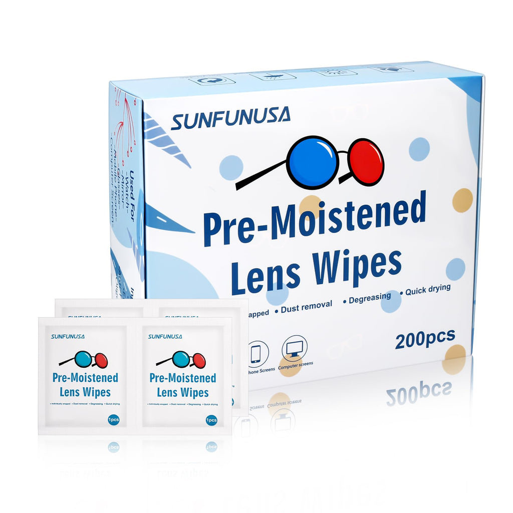 200 Count Lens Cleaning Wipes - Pre-Moistened, Individually Wrapped, Streak-Free, Fast Drying